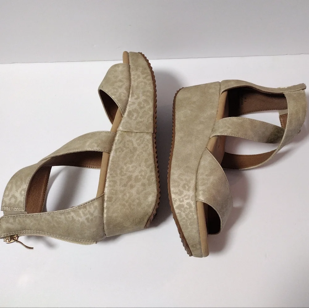 Corkys Beige Leopard Print Wedge Sandals